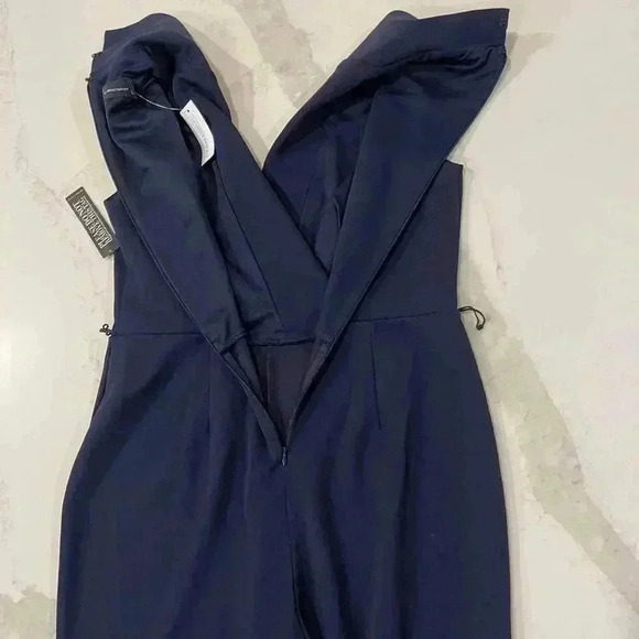 New York & Company NWT Collared Tie Detail Jumpsuit Blue Womens Med Straight Leg - Picture 5 of 5